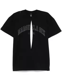 Футболка с вырезом и принтом логотипа MM6 Maison Margiela, черный