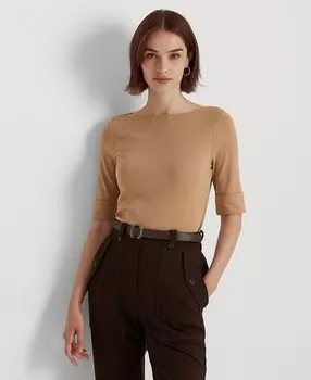 Футболка с вырезом лодочкой из эластичного хлопка Lauren Ralph Lauren, мульти