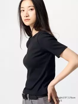 Футболка с вырезом лодочкой Uniqlo, цвет 09 черный
