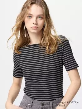 Футболка с вырезом лодочкой Uniqlo, цвет 09 черный