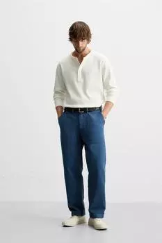 Футболка с вырезом на пуговицах ZARA, устрично-белый