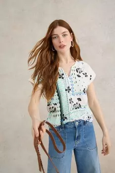 Футболка с вырезом на воротнике и воротником-стойкой White Stuff, белый