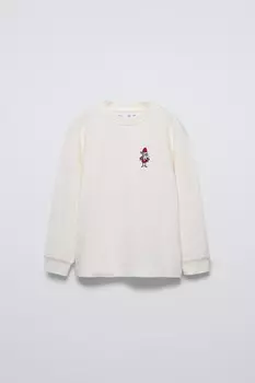 Футболка с вышитой «дед мороз» ZARA, экрю