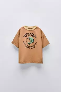 Футболка с вышитой рыбкой ZARA, цвет caramel