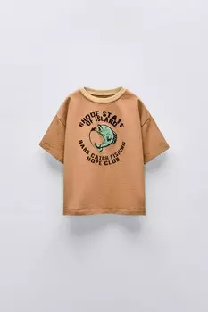 Футболка с вышитой рыбкой ZARA, цвет caramel