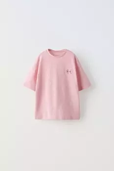 Футболка с вышитой рыбкой ZARA, пастельно-розовый