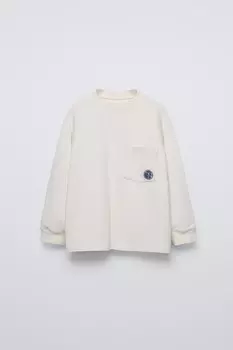Футболка с вышитым карманом ZARA, экрю