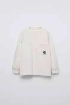 Футболка с вышитым карманом ZARA, экрю