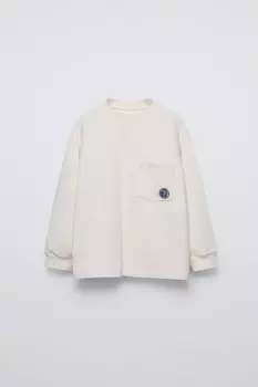 Футболка с вышитым карманом ZARA, экрю
