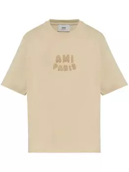 Футболка с вышитым логотипом AMI Paris, нейтральный