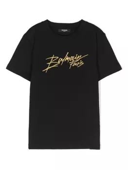 Футболка с вышитым логотипом Balmain Kids, черный