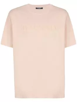 Футболка с вышитым логотипом Balmain, нейтральный цвет