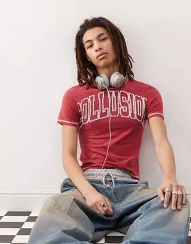 Футболка с вышитым логотипом COLLUSION бордового цвета