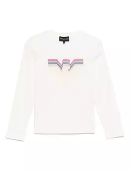 Футболка с вышитым логотипом Emporio Armani Kids, нейтральный цвет