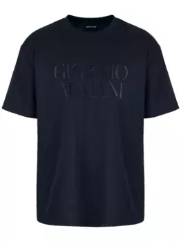 Футболка с вышитым логотипом GIORGIO ARMANI, синий