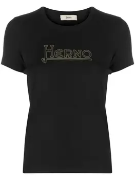 Футболка с вышитым логотипом Herno, черный