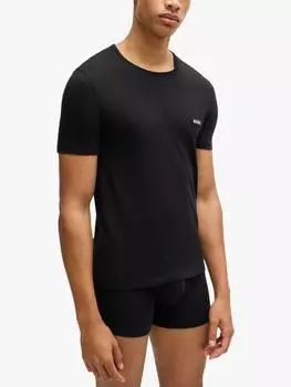 Футболка с вышитым логотипом хлопчатобумажного нижнего белья HUGO BOSS, черный