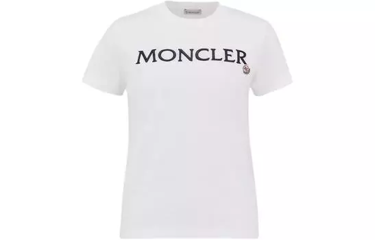 Футболка с вышитым логотипом и круглым вырезом Moncler, белый