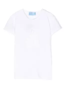 Футболка с вышитым логотипом и пайетками Lanvin Enfant, белый