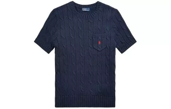 Футболка с вышитым логотипом и вязаным узором Polo Ralph Lauren, Hunter Dark Blue