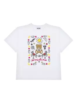 Футболка с вышитым логотипом Moschino Kids, белый