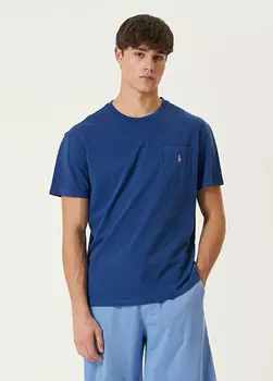 Футболка с вышитым логотипом на воротнике-поло Polo Ralph Lauren, синий