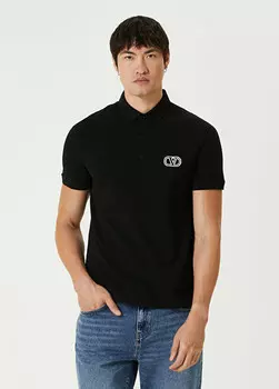 Футболка с вышитым логотипом на воротнике-поло Valentino, черный