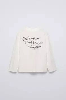 Футболка с вышитым лозунгом ZARA, устрично-белый