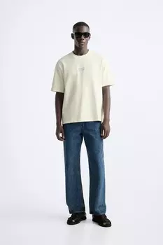 Футболка с вышитым лозунгом ZARA, устрично-белый