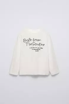 Футболка с вышитым лозунгом ZARA, устрично-белый
