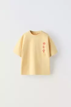 Футболка с вышитым лозунгом ZARA, желтый