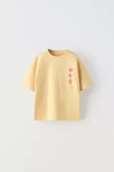 Футболка с вышитым лозунгом ZARA, желтый