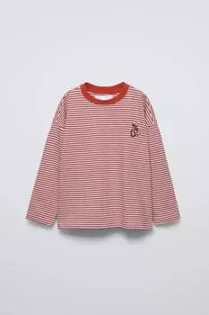 Футболка с вышитым принтом змеиной кожи в полоску ZARA, розовый