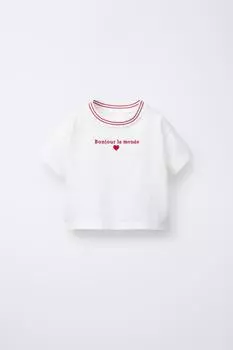 Футболка с вышитым слоганом ZARA, красный