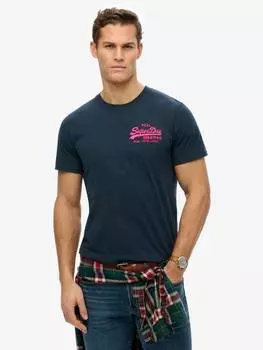 Футболка с вышитым винтажным логотипом Superdry, цвет Eclipse Navy/Fuchsia