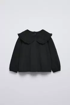 Футболка с вышитым воротником ZARA, черный