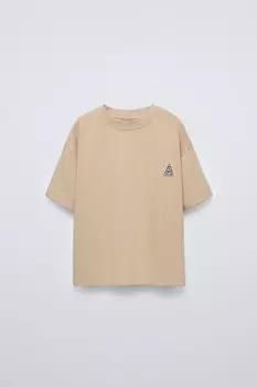 Футболка с вышитыми мотивами ZARA, цвет tobacco
