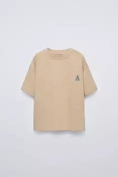 Футболка с вышитыми мотивами ZARA, цвет tobacco