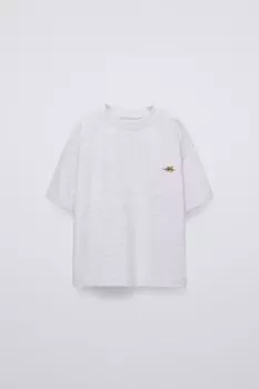 Футболка с вышитыми мотивами ZARA, серый мергель