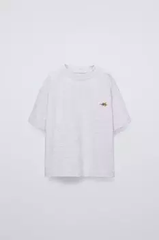 Футболка с вышитыми мотивами ZARA, серый мергель