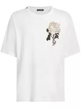 Футболка с вышитыми розами Dolce & Gabbana, белый