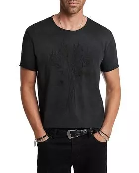 Футболка с вышитыми розами и необработанным краем John Varvatos, черный