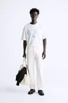 Футболка с вышиванным слоганом ZARA, белый