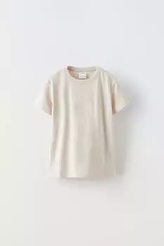Футболка с вышиванным слоганом ZARA, песок