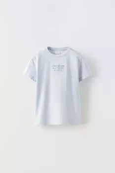 Футболка с вышиванным слоганом ZARA, синий