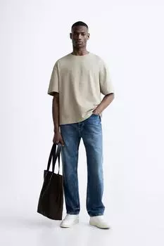 Футболка с вышиванным слоганом ZARA, темно-серый