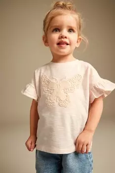 Футболка с вышивкой бабочка (от 3м до 7лет) Next, бежевый