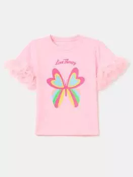 Футболка с вышивкой бабочкой и тюлем Love Therapy, цвет pink