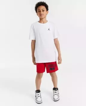 Футболка с вышивкой Big Boys Jumpman Air и шорты с сетчатым логотипом Jordan, белый