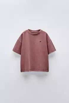 Футболка с вышивкой garment dye ZARA, цвет raspberry